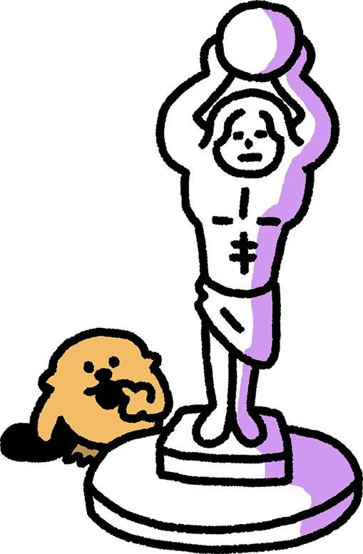 球体をかかげた石像のイラスト
