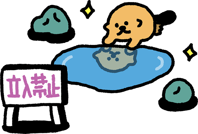 水たまりを覗くラッコのイラスト